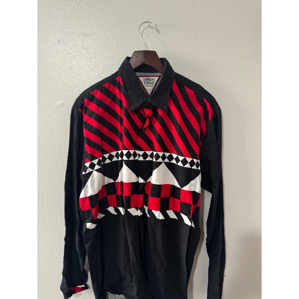 Vintage Cowboys Turtle Red Black Long sleeve Button Up Shirt L